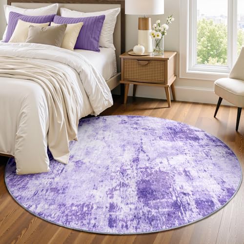 RELEANY Washable Round 4ft Area Rug for Living Room Purple