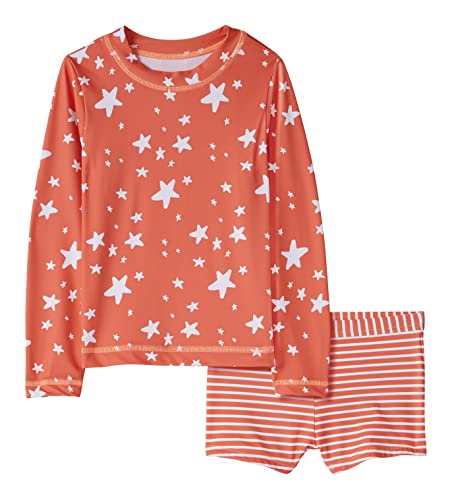Moon And Back By Hanna Andersson Girls' 2-Piece Rashguard Set, Coral/White, 8 #TOP29