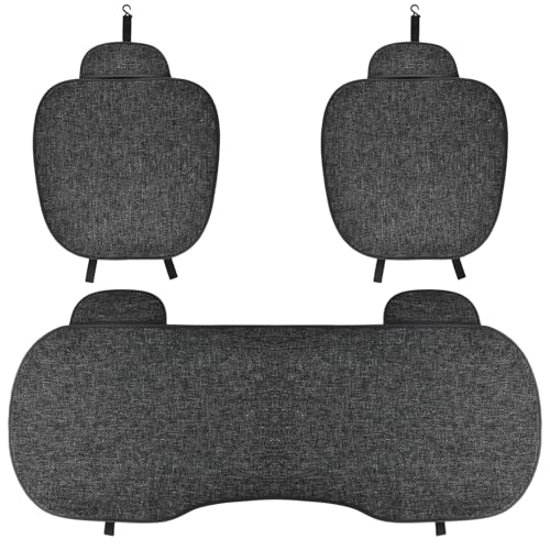 3 Pcs Set Protege Siege Voiture, 2 Avant et 1 Arrière, Protection Housse Siege Voiture Universel, Couvre Siege Auto Confort en Lin Respirant Antidérapant, Coussin Voiture pour Plupart Véhicules, Noir