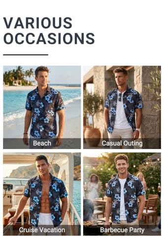 Image of Men's Hawaiian Shirts Short Sleeve Aloha Shirt for Men Casual Button Down Tropical Hawaii Floral Shirt Summer BeachParty