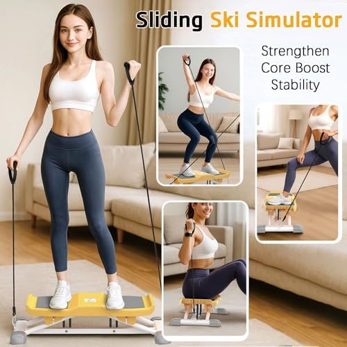 Portable Ski Balance Board with Resistance Bands, LCD Monitor Ski Simulator for Adults, 300 Lbs Capacity Waist Twister Machine for Enhanced Stability and Core Strength