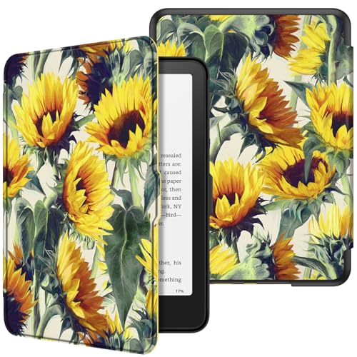Image of Fintie Case for 7 inch All-New Kindle Paperwhite (12th Generation, 2024) and Kindle Colorsoft Signature Edition - Slim Lightweight Shell PU Leather Protective Cover with Auto Sleep /Wake, Sunflowers