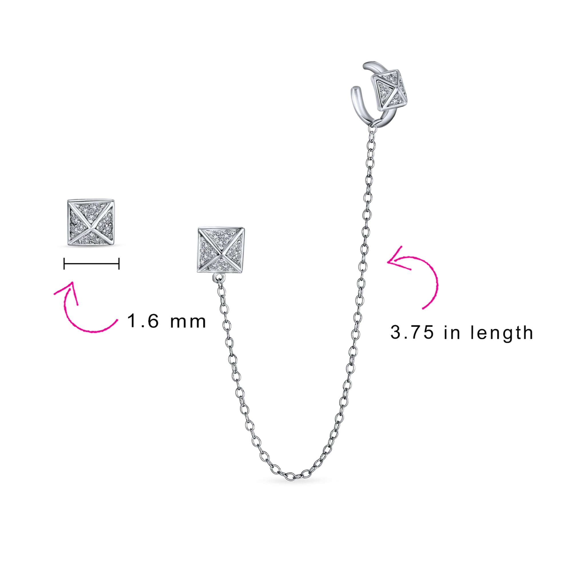 Quadrato Geometrico Della Catena Piramidale Della Cartilagine Dell'Orecchio Avvolgere L'Orecchino Pave CZ Stud Helix Earring Stud Set .925 Argento
