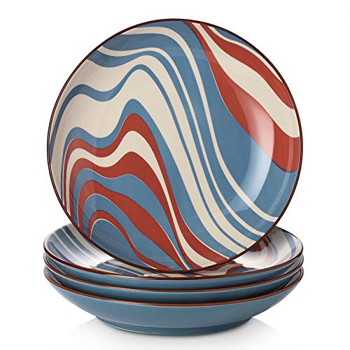 Large Pasta Bowl ZONESUM 40 OZ Ceramic Pasta Serving Bowl Charming Pasta Bowls Set for Kitchen Vibrant Mix-match Pattern Microwave Dishwasher Safe Housewarming Gift for Women 10 Inch Set of 4