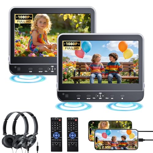 10.5' Dual Car DVD Players with 1080P HDMI Input & 2 Headphones, FELEMAN Headrest DVD Player for Kids Support Sync Screen, Play 2 Different Movies, Mounting Brackets, USB/SD Card, Region Free
