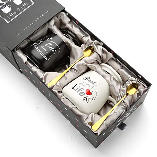 One Great Fisherman, Best Catch Of His Life Coffee Couple Mugs Gift-Set - Unique Engagement Wedding Gifts For Couples - Funny Idea For Lovers Friends Parents Housewarming -15 Oz #TOP7