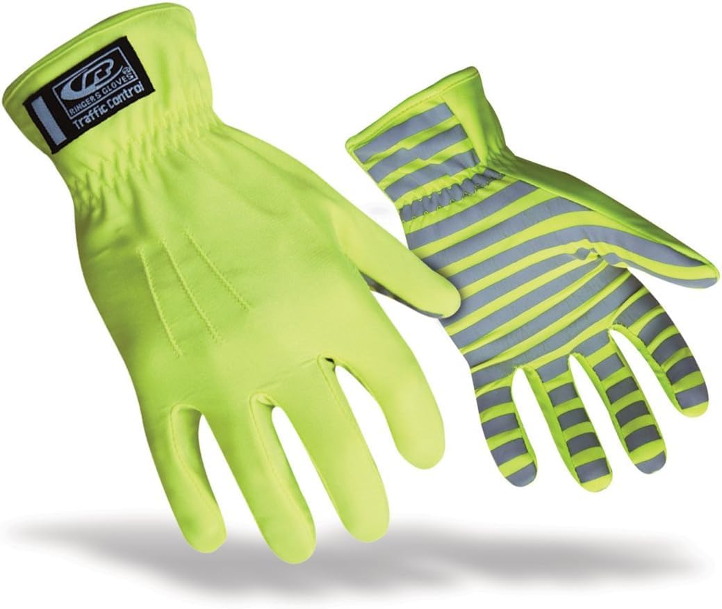 Ansell Ringers Gloves TrafficR-307 Reflective Gloves for Traffic Control, High Visibility, Green, Medium (307-09)