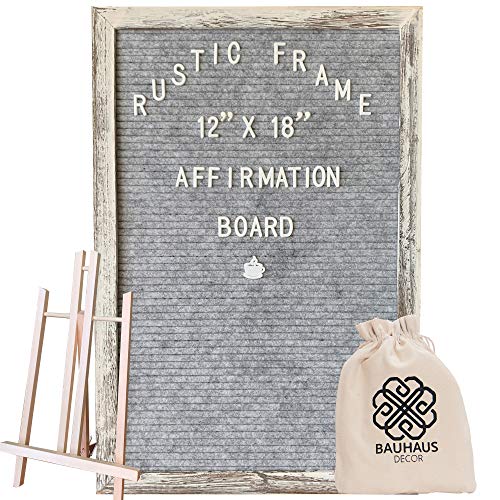 Get Special Price Felt Letter Board with White Rustic Farmhouse Frame and Stand 12x18 inch, Marble Grey Changeable Letter and Message Board Includes 375 Letters, Numbers, and Symbols, Canvas Bags, Gift Ready Box.