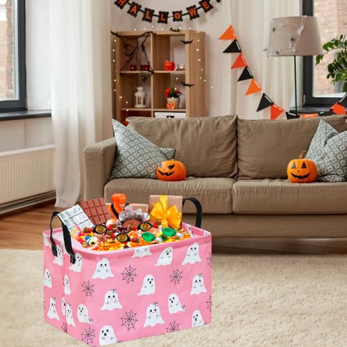 Image of Rec Halloween Ghost Storage Basket Box Hamper Collapsible Organizer Bin Gift Shelf Baskets for Home and Kitchen Storage.