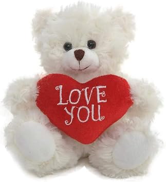 Plush Teddy Bear with Love You Heart Stuffed Animal Gift for Kids & Adults Valentine 6 Inch, Cream Love You