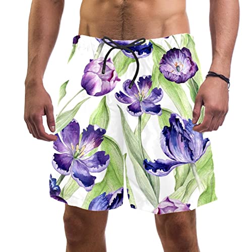 Maillots de bain pour hommes de plage en tulipes pourpres pour les vacances