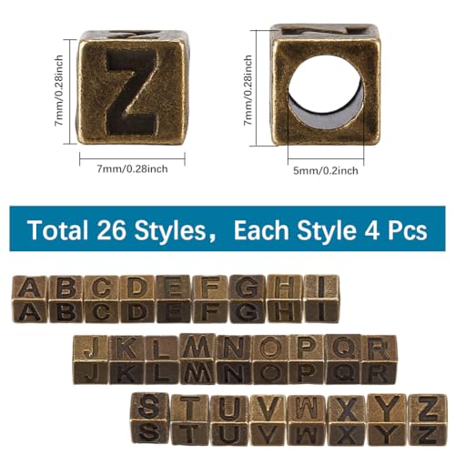 Perles carrées alphabet en bronze antique SUNNYCLUE pour création de bijoux DIY - 3