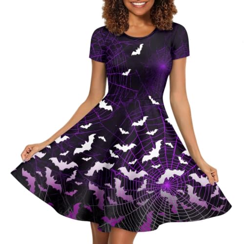 Image of Forchrinse Summer Dresses for Women Crew Neck Short Sleeve Midi Dress Casual Beach Vacation Sundress
