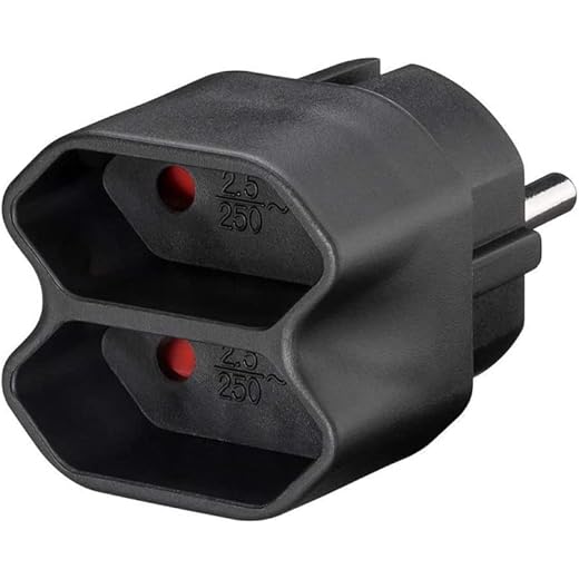 CABLEPELADO Adaptador Doble de Enchufes Europeo | Divisor de Toma de Corriente | Conector Europeo | Tipo F CEE 7/7 | 250 V AC 50 Hz | Corriente Salida 2.5 A | Potencia Salida 1100 W | PVC | Negro