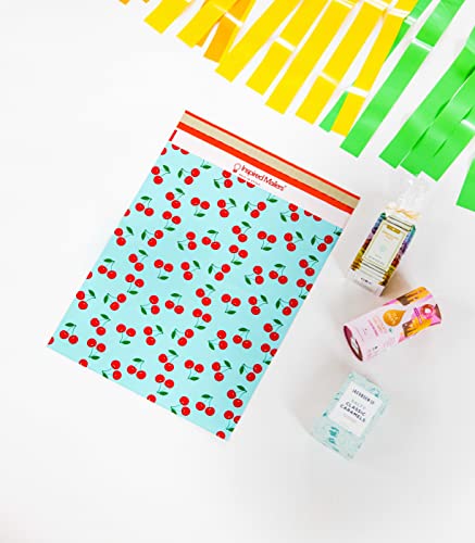 Image of Inspired Mailers - Large Poly Mailers 14.5 x 19 - 20 Pack - Cherries Print (Blue) - Shipping Bags for Clothing - Mailing Envelopes - Large Shipping Envelopes - Poly Bags for Shipping
