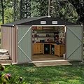 Furniwell Outdoor Storage Shed, Metal Garden Sheds Outdoor Storage House with Single Lockable Door for Backyard Patio Lawn (Brown, 10 x 10 FT)
