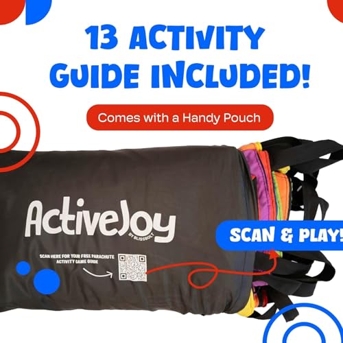 Image of Activejoy- Parachute for Kids- Rainbow Parachute Toys for Kids with 12 Handles - 12 ft Play Parachute Game for Kids