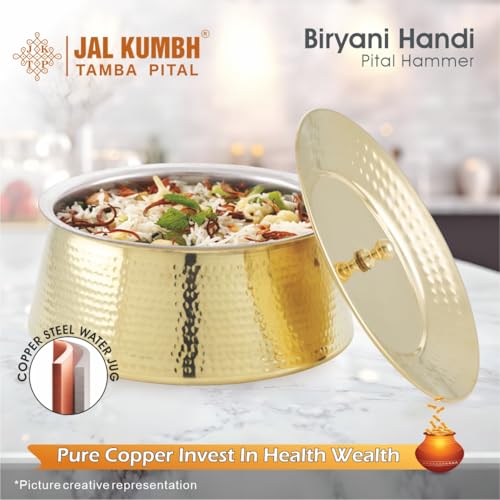 Image of Brass Royal BIRYANI Handi-(2.6 Litre) | Handcrafted Traditional Cooking Pot | Brass Lagan for Dum Biryani, Festive Cooking & Serving | Color - Gold