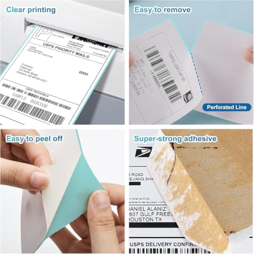 Image of 9527 Product Fanfold 4 x 6 Direct Thermal Labels with Blue Background Paper Perforated Shipping Labels for Thermal Printers, 100 Label per Stack, 1 Stack