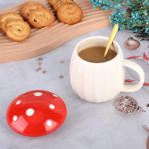 Mushroom Mug, Cute Coffee Mug with Lid, Flower Spoon and Mushroom Coaster, Kawaii Tea Cup with Tea Influser - Image 3