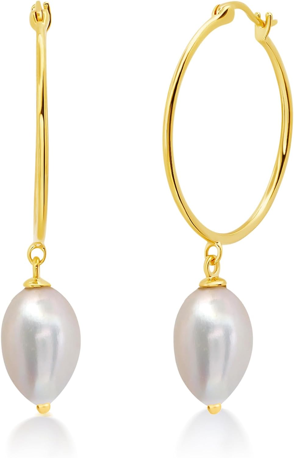 18K Yellow Gold Vermeil Freshwater Pearl Hoops | Cultured White Pearl Earrings for Women | Anti Tarnish Dangling Real Pearls Drop Earrings by MAX + STONE