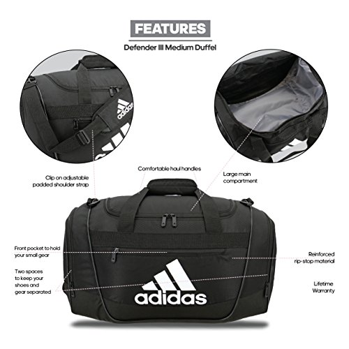 adidas Unisex Defender III Small Duffel Bag, Black/ White, Small
