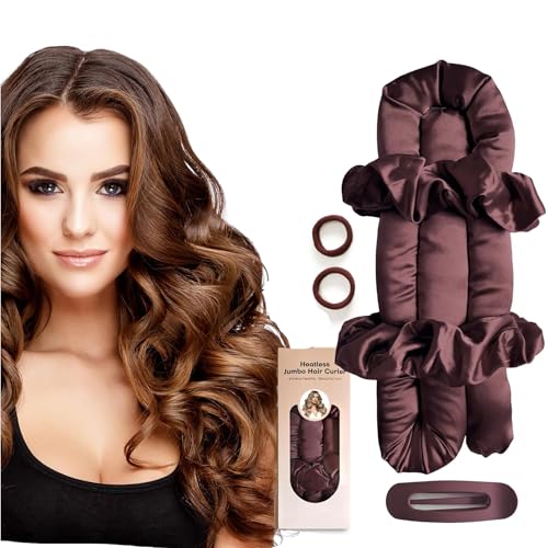 Heatless Hair Curler Set-Satin Heatless Curls Overnight, Jumbo Curling Rod Headband, No Heat Curlers to Sleep in (Brown) (Burgundy)