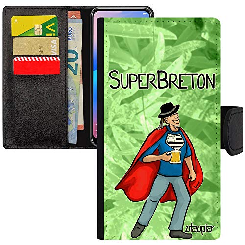 Coque iPhone SE 2022 Super Breton en caoutchouc vert style BD avec drapeau de la Bretagne