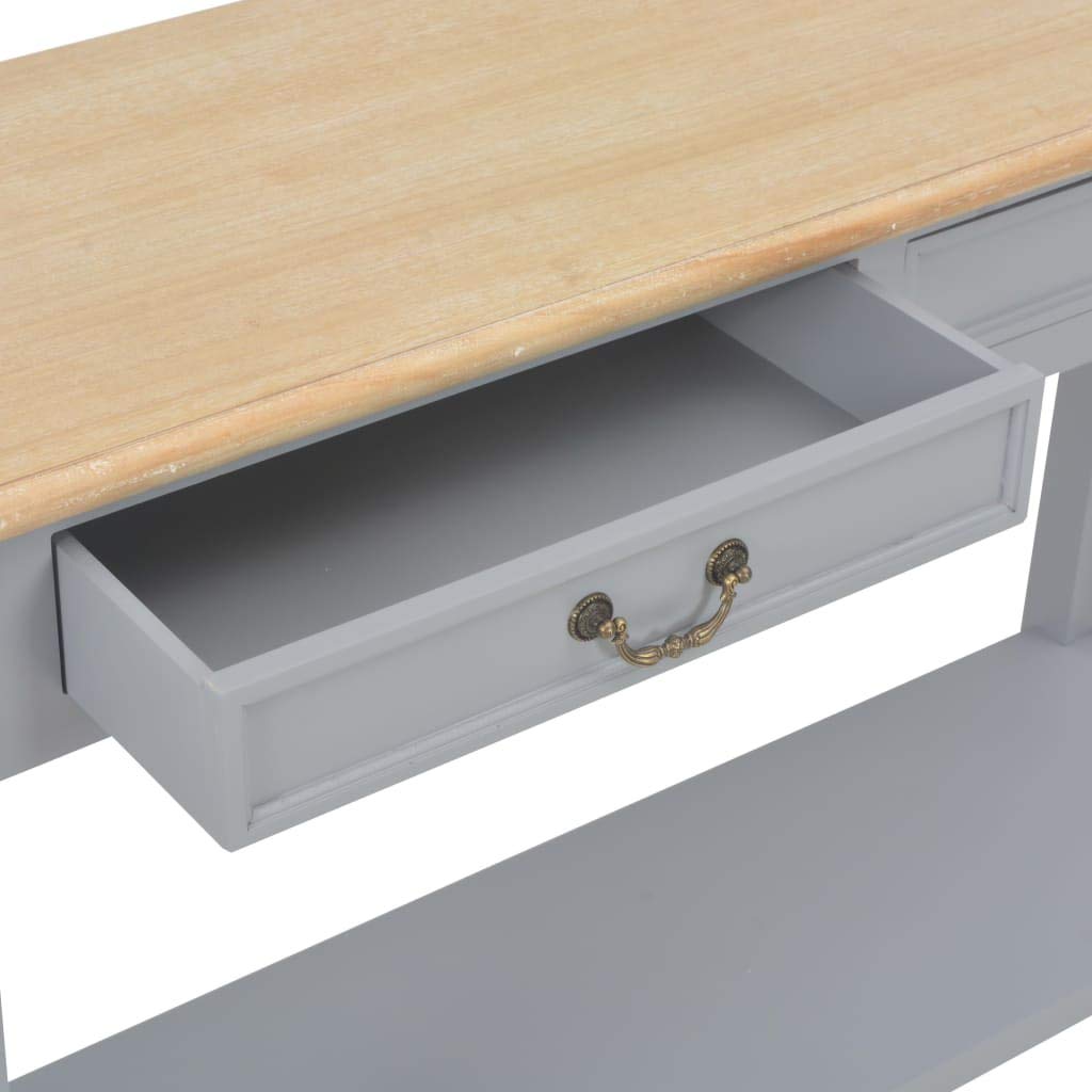 Mesa consola gris 110 x 35 x 80 cm de madera, mesa auxiliar con 2 cajones y estante de madera de pino y MDF, mesa de pasillo clásica para salón y entrada