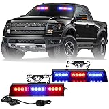 XRIDONSEN Emergency Strobe Dash Police Lights - Traffic Advisor Bar Safety Hazard Warning Interior/Front/Rear Windshield Lights Deck Split for Vehicles Trucks (Red/Blue, 2x10 inch)