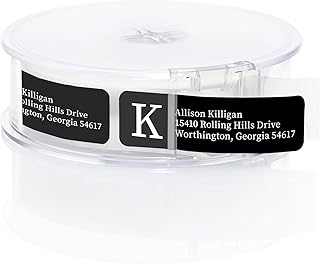 Simple Black Monogram Rolled Address Labels / 250 Personalized Return Address Labels/Designer Address Stickers in Elegant Plastic Dispenser