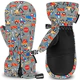 Andake Kinder-Skihandschuhe für Jungen und Mädchen, geeignet für Outdoor-Sportarten, elastische Bündchen, Reißverschluss, warm, wasserdicht(Bitumen Grey Mechanics-7-10Y: S)