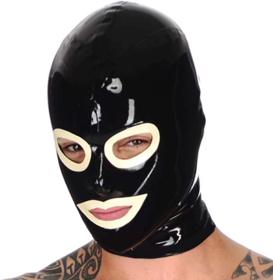 Latex Hood mask Holiday Rubber Hood with White Big Eyes and Mouth Trim For Men Latex Mask