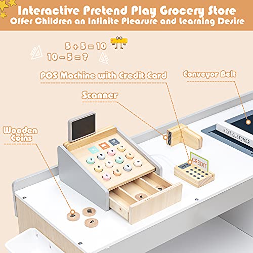 Honey Joy HJ-0724-CA Kids Grocery Store Playset, Wooden Grocery Store Pretend Play W/Cart, Cash Register Stand W/Coins, Chalkboard, Toddler Supermarket Play Toy thumb #3