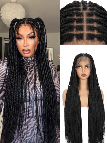 Knotless Braided Wig Full Lace Box Braid Wig with Baby Hair HD Lace Front Braided Wig Glueless Lightweight Natural Looking Braided Wigs for Black Women Daily Wear