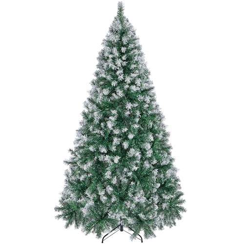 Yaheetech 7ft Frosted Artificial Christmas Tree with 1000 Tips Hinged Snow Dusted Spruce Xmas Holiday Decorative Tree with Foldable Stand