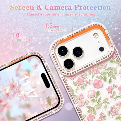 Coque iPhone 17 Pro fleurs strass antichoc en TPU transparent