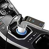 3 funciones: transmisor FM MP3 – Cargador USB para teléfono tableta, etc. – Kit manos libres llamada telefónica.