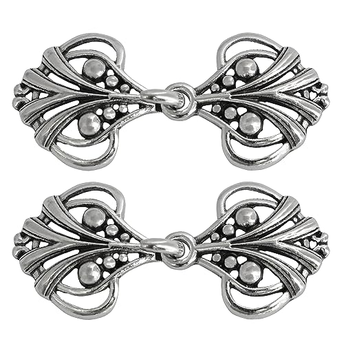 yyangz Shawl Clip 4 Pairs Antique Silver Cape or Cloak Clasp Fasteners Sew On Hooks and Eyes Cardigan Clip