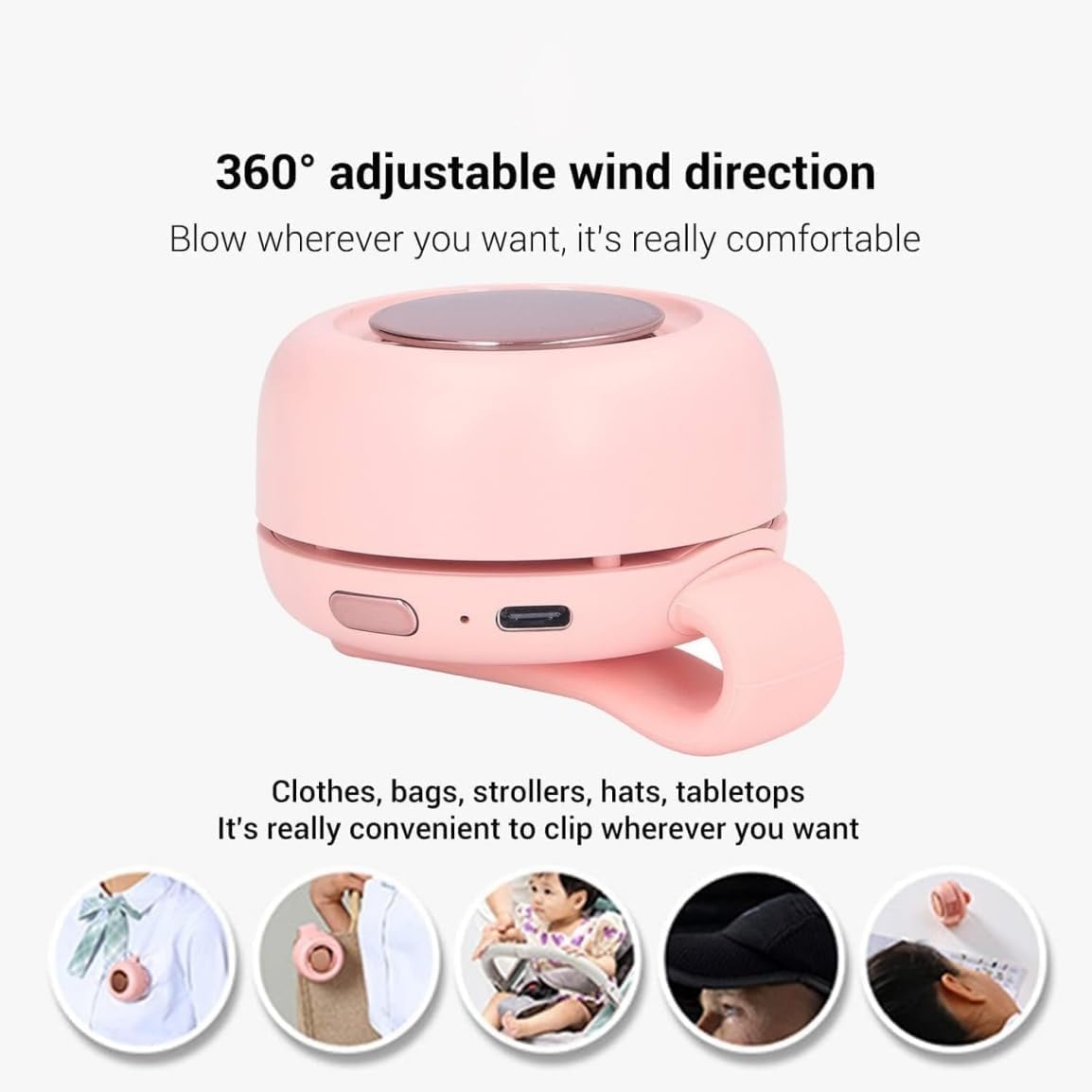 Ventilador eléctrico mini silencioso portátil sin aspas, ventilador mini silencioso portátil de 3 velocidades con sujetador, ventiladores de cinturón con sujetador para la cintura