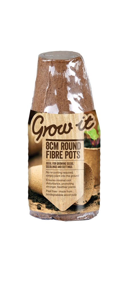Gardman Grow It 08315 8cm Round Fibre Pots, Brown, ONE