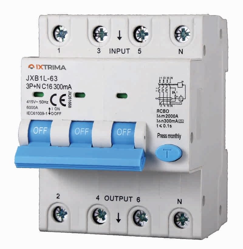 Interruttore Magnetotermico Differenziale 3P+N 16A 300mA 380V-6KA CLASSE A 300mA per Guida DIN - 4 Moduli DIN - Protezione Circuiti e Sicurezza Impianti