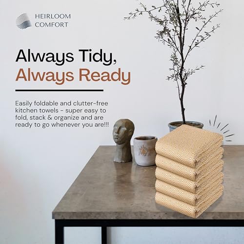 Khaki Kitchen Towels, 5 Pack, 100% Cotton, 40x66 cm, Super Absorbent and Quick Dry, Diamond Weave Towel Set, Reusable, Durable Dish Cloths for Kitchen Use, Cleaning & Drying Dishes - Image 3
