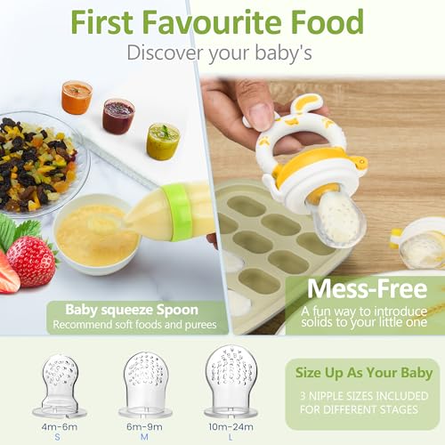 Image of WAJIAYON Baby Fruit Feeder Pacifier | Infant Food Feeder & Baby Food Dispensing Spoon | Mesh Fresh Fruit Teethers for Babies | Silicone Teething Pacifier for Babies,Gifts for Boys and Girls (Green)