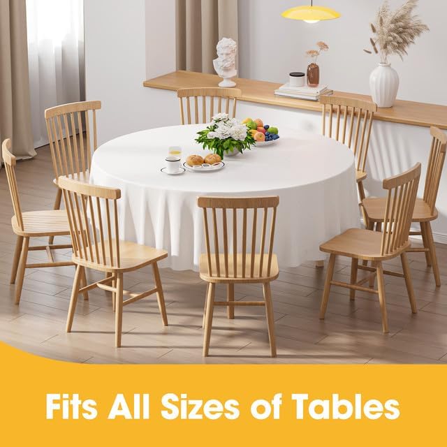 Image of Niuara White Plastic Table Cloth - 4 Pack 84 inch Round Disposable Tablecloths for Round Tables, Table Cover for Holiday Parties & Gatherings