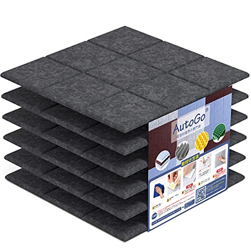 AutoGo 吸音材 壁 吸音ボード 防音材 30cm×30cm×0.9cm【魔法両面テープ付き】 パターン・カラー・枚数選択可【スクエア・ブラック・6枚】難燃 防潮 騒音対策 室内装飾 楽器 ピアノ室