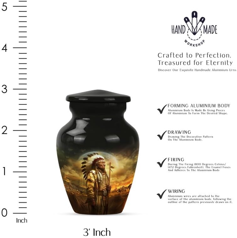 Native American Urn for Human Ashes Adult Male/Female - Cremation Urns Human Remains - Decorative Memorial Urns - 1pcs 10" Large Urn with Velvet Bag & 2 Small Keepsake for Father & Mother Burial Ash