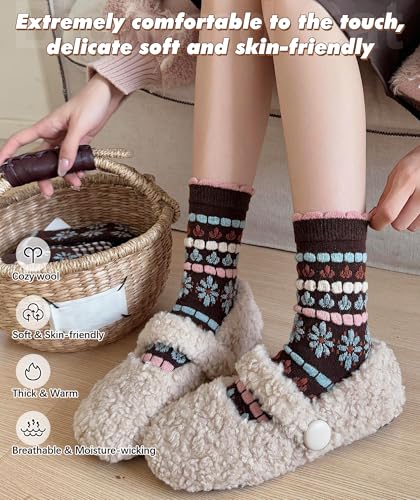 Image of IIG Cute Warm Wool Socks for Women Super Cozy Thick Crew Winter Socks Gifts, 5 Pairs