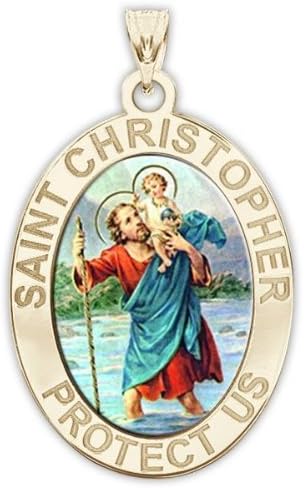 PicturesOnGold.com Saint Christopher Oval Religious Medal Color - 3/4 Inch X 1 Inch -Sterling Silver - Image 2