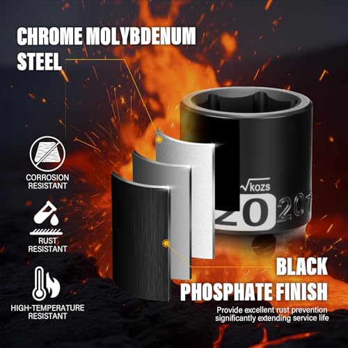 Image of 1 /2 Inch Drive 20mm Shallow Metric Impact Socket,CR-MO,6 Point Radius Corner Design,Square Chamfered Opening,Axle Nut Impact Grade Socket for Easy Removal
